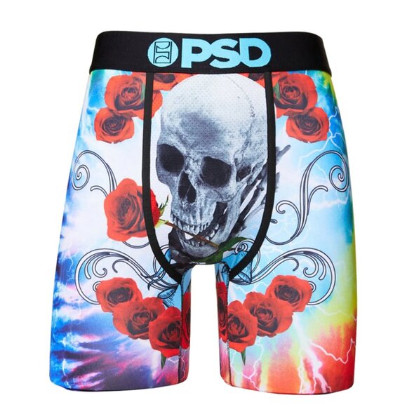 PSD Grateful Trip Skull Roses Tie Dye Mesh Mens Boxer Brief XXL Red Blue Yellow - Picture 6 of 9